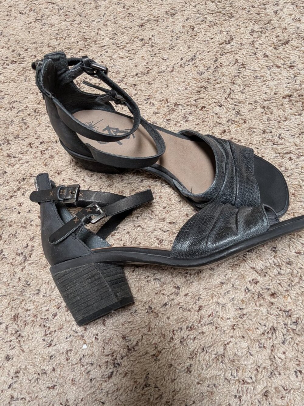 Otbt Black leather heels with ankle straps, never worn